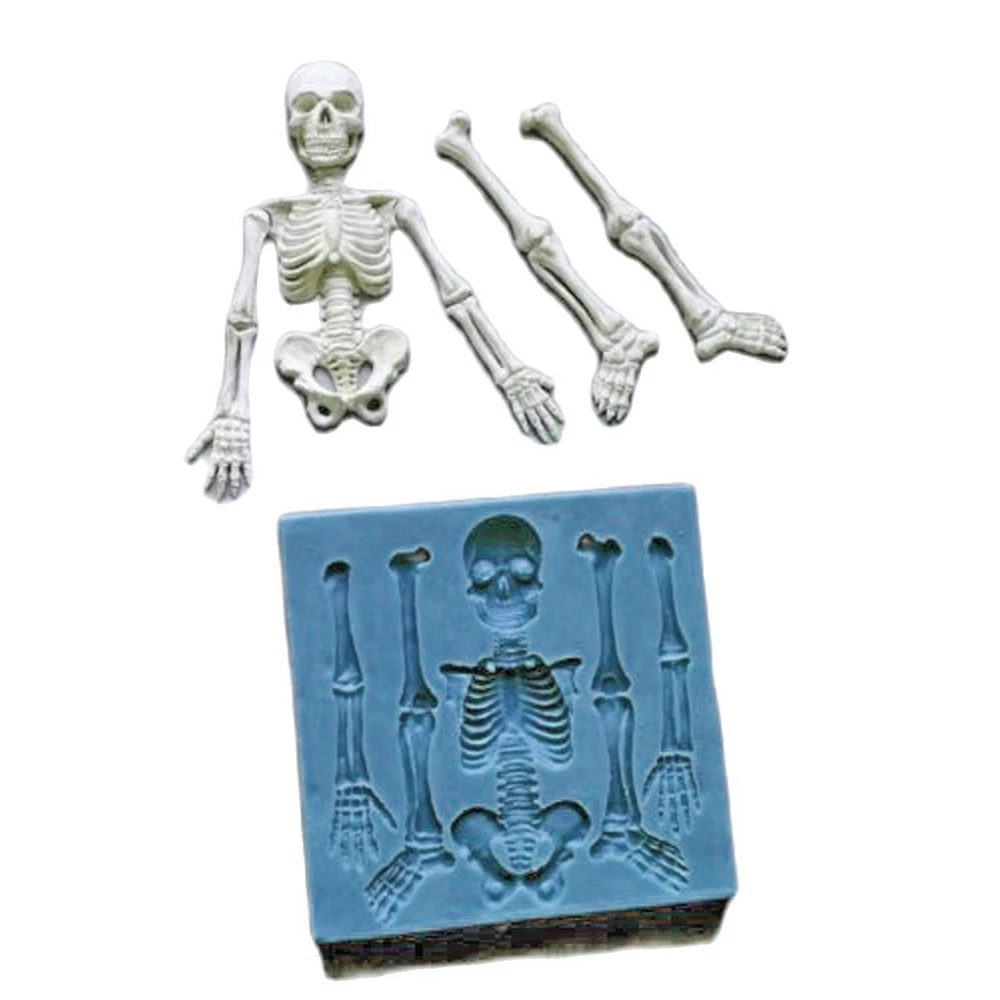 Goth Skeleton Silicone Mould Halloween Skull Fondant Icing Sugar Chocolate Cake Baking Decor Mold Clay Drops Glue