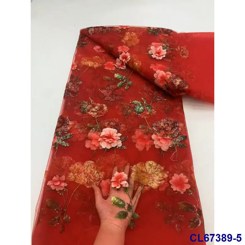 

European and American dresses advanced 3D flower beads mesh lace fabric bridal sequins lace fabric