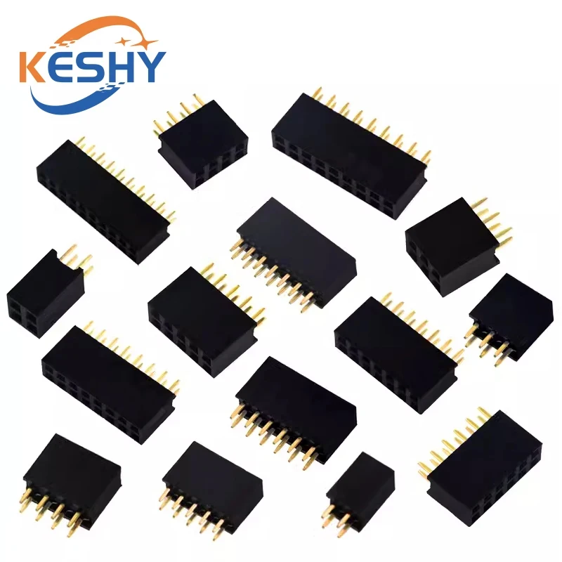 10pcs 2.54mm Double Row Straight Female 2-40P Pin Header Socket Connector 2x2/3/4/5/6/7/8/9/10/12/14/16/18/20/25/30/40Pin