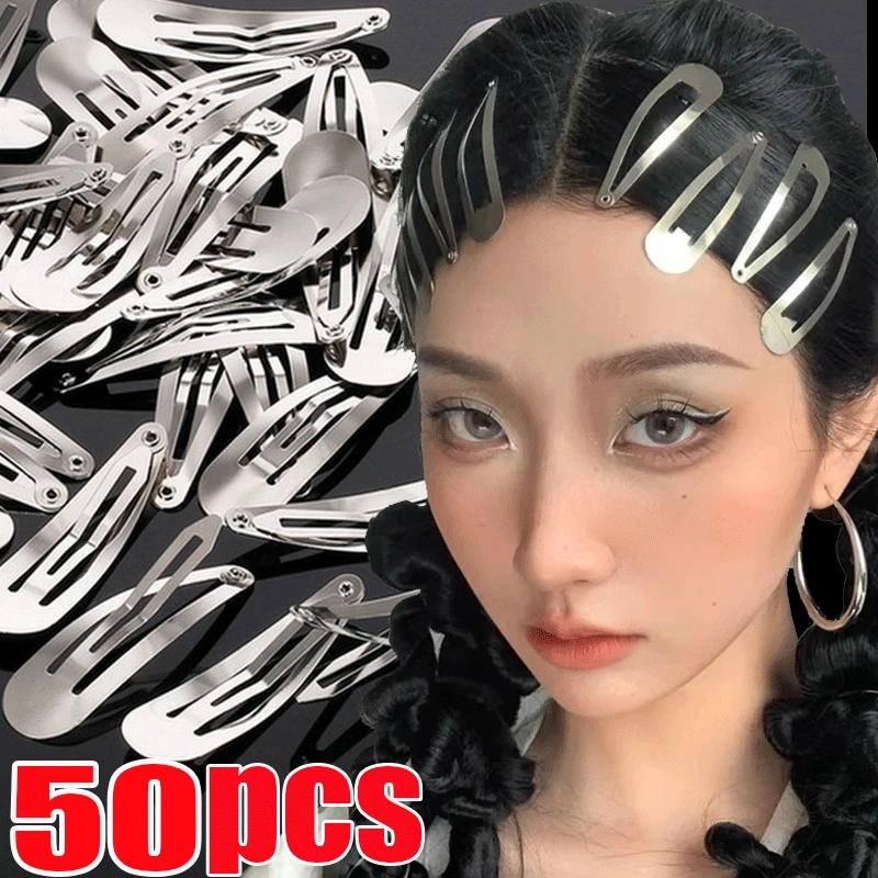 10-50pcs Silver Metal BB Hair Clips Girls Y2K Punk Drop Shaped Hairpins Hairclips Barrettes Headdress DIY Hair Jewelry Making