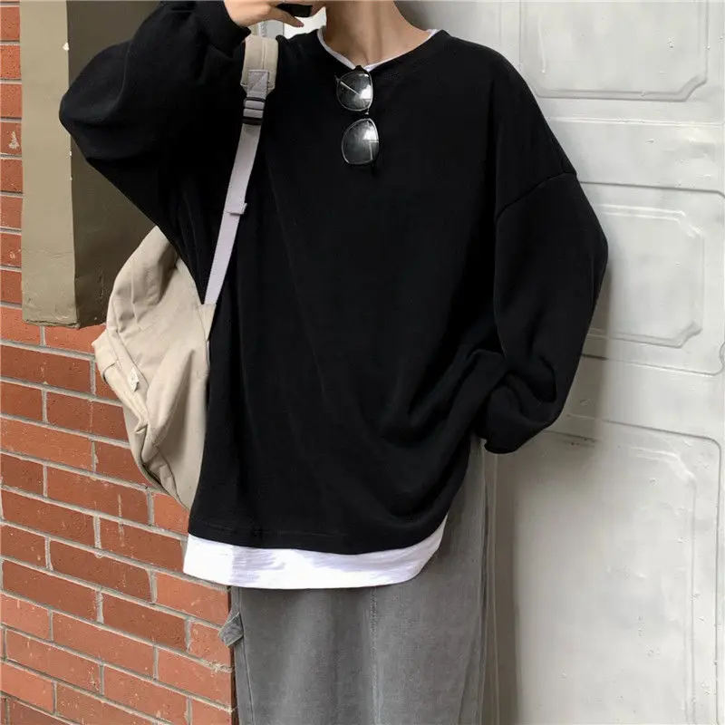 Fake Two-piece Hoodie Loose BF Harajuku Lazy Style Spring Autumn New Long Sleeve Solid T Shirt Tops Casual Fashion Women Clothes