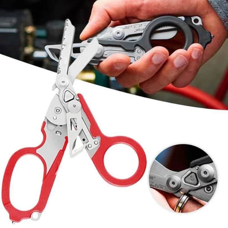 Multifunctional Folding Trauma Scissors Emergency Scissors with Cutter and Glass Breaker for Outdoor Camping Rescue Tools