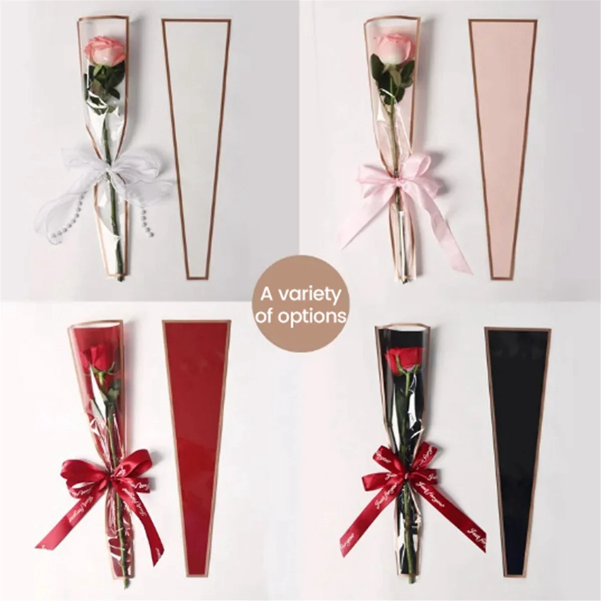 50Pcs Single Rose Sleeves Flower Wrapping Bag Bouquet Packaging Bags Floral Wrappers for Valentine'S Day,Red