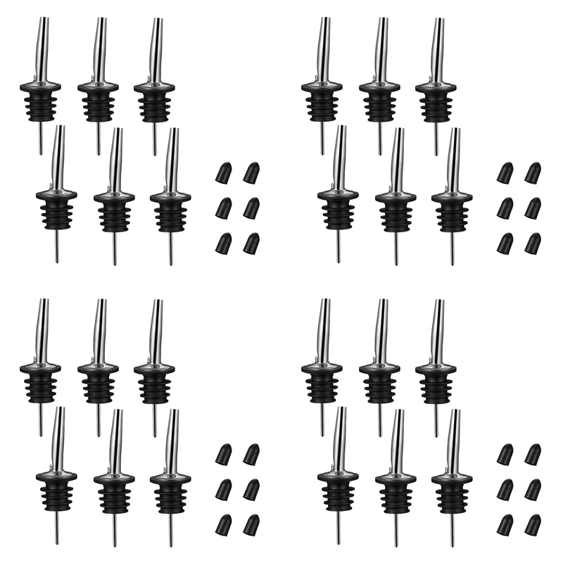 

24Pc Stainless Steel Pourers,Speed Pourer, Liquor Bottle Pourers And Vinegar Tapered Stopper Spout,With Sealed Dust Caps