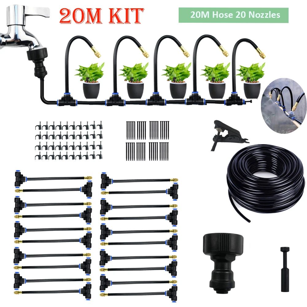 

20-5M Flexible Nozzle Atomized Irrigation Kit for Outdoors Gazebo Lawn Plants Mist Spray Cooling Watering System