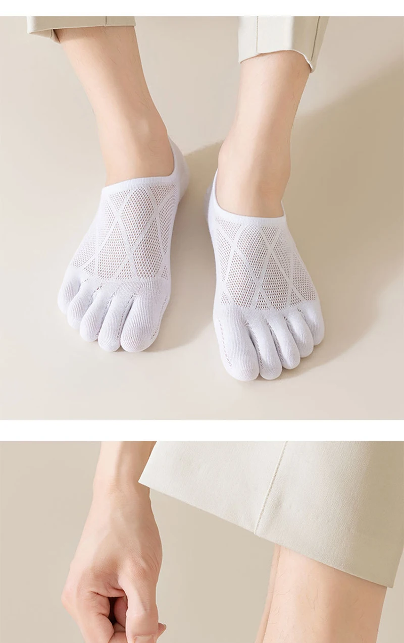 6 Paar Herren-Socken mit fünf Fingern, dünnes Netzgewebe, atmungsaktiv, unsichtbare Socken, antibakteriell, desodorierend, rutschfest, niedrig geschnittene Socken für den Sommer – Detail 5