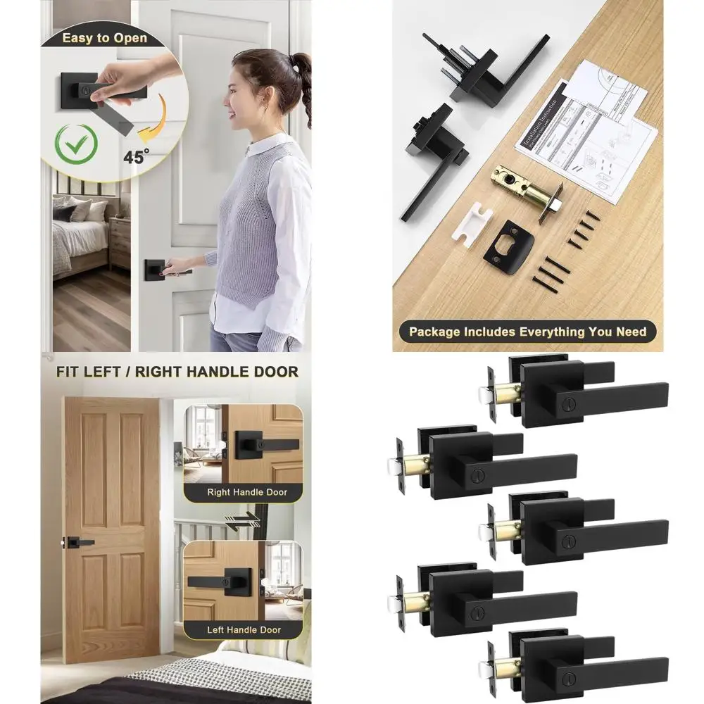 

Matte Black Privacy Door Levers Set, 5-Pack, Suitable for Bedrooms and Bathrooms, Reversible or Right-Handed Interior Handles