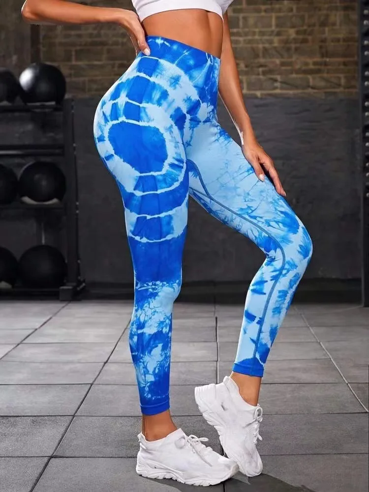 Tie Dye Leggings High Waist Elastic Yoga Pants Seamless Push Up Tights Fitness Women Sport Gym Training Running Leggings Femme