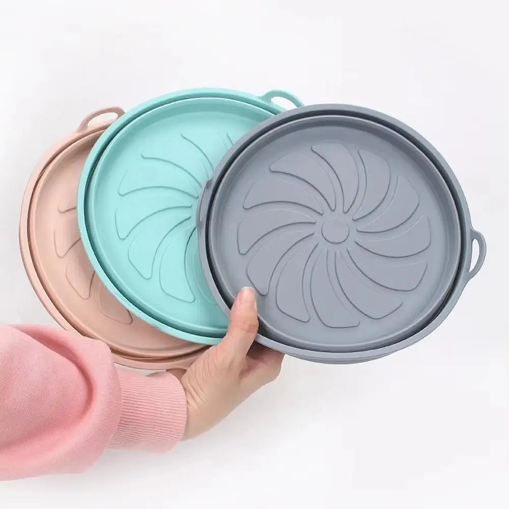 Round/Square Air Fryer Silicone Basket Reusable Dual Handles Air Fryer Silicone Mat Space-Saving Heat Resistant Baking Pan Liner