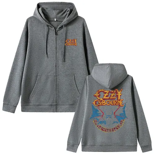 Imagen 2 del producto Heavy Metal Rock Band Black Sabbath Ozzy Osbourne Sudadera con capucha con cremallera para hombre, chaqueta informal de gran tamaño con cremallera, abrigo Vintage para hombre