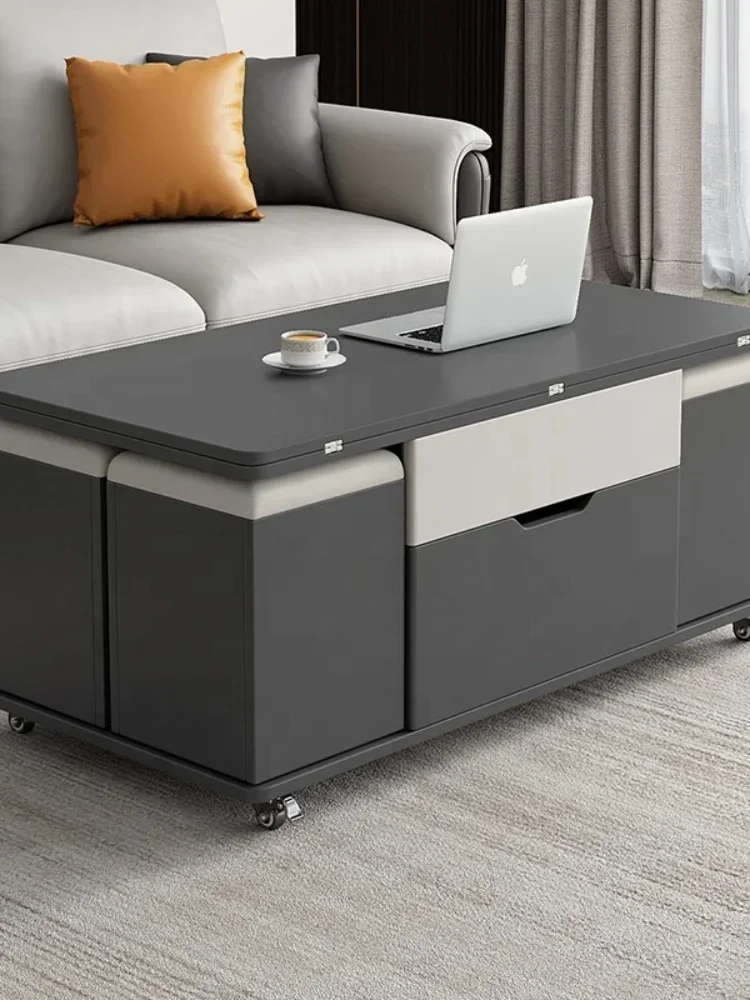 Modern rectangle convertible foldable expandable 4 stools coffee table for living room furniture