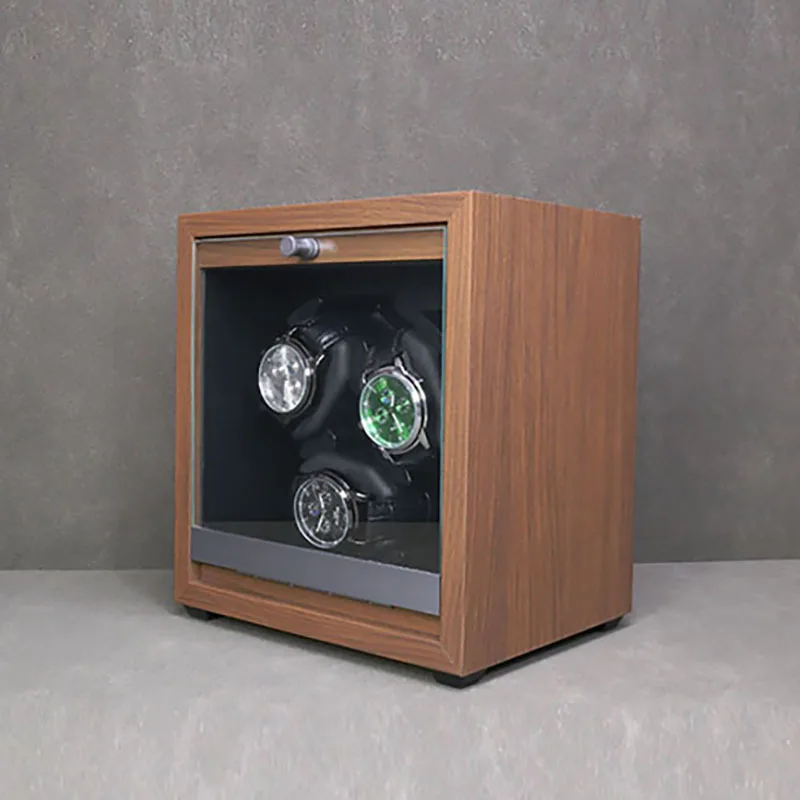 Carbon Fiber Pattern Motor Watch Box Cross-Border Wholesale Black Walnut-Grain Wooden3Bit Automatic Watch Winder Electric