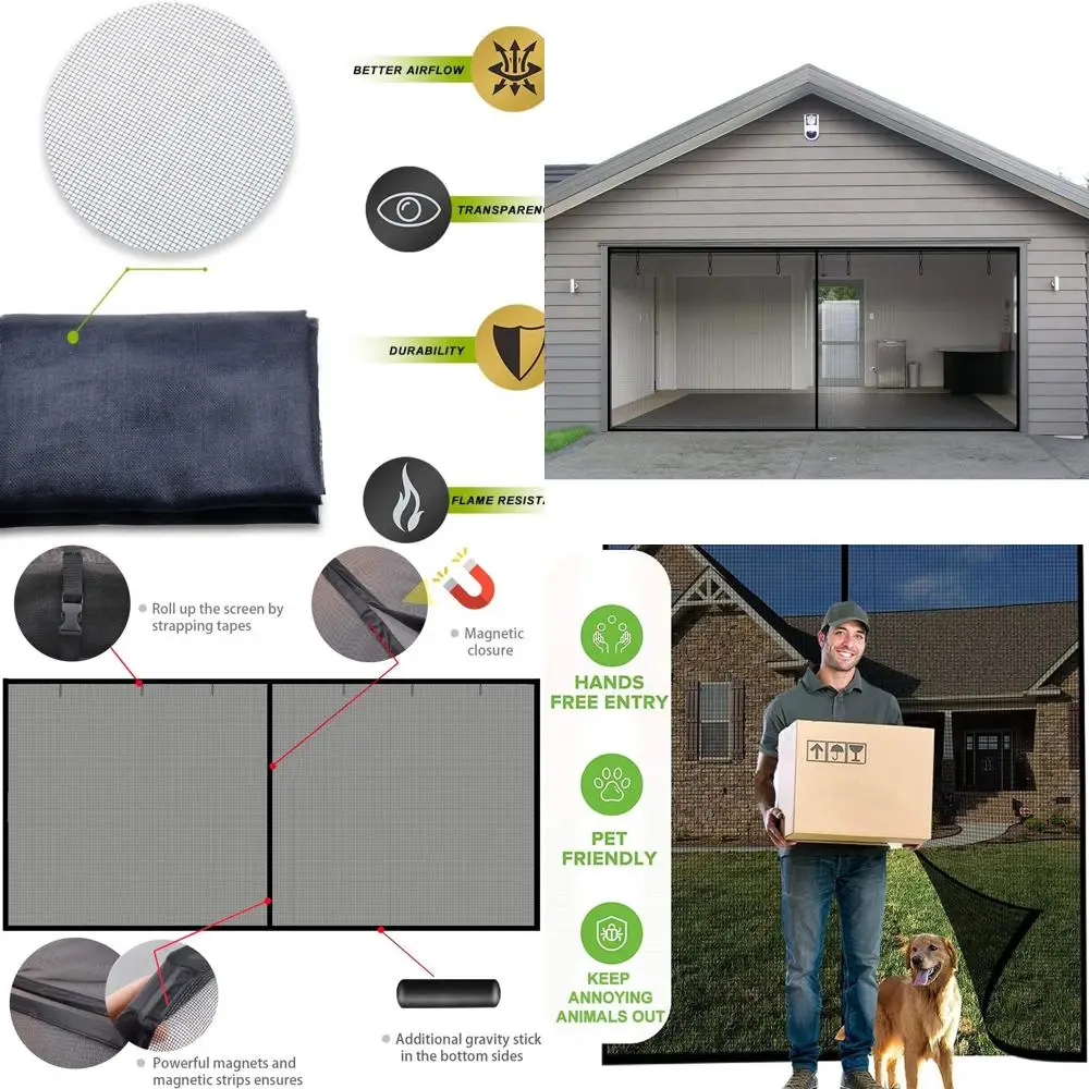 

Retractable Fiberglass Mesh Garage Door Screen for 2 Cars, 14x7ft, Magnetic Closure, Heavy Duty, Self-Sealing, Easy Assembly