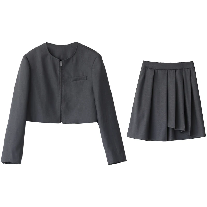 CHIC VEN Women\'s Blazer Skirt Suits Long Sleeve Solid Short Jacket A-line Pleated Two-piece Set Female Coat Spring Summer 2022