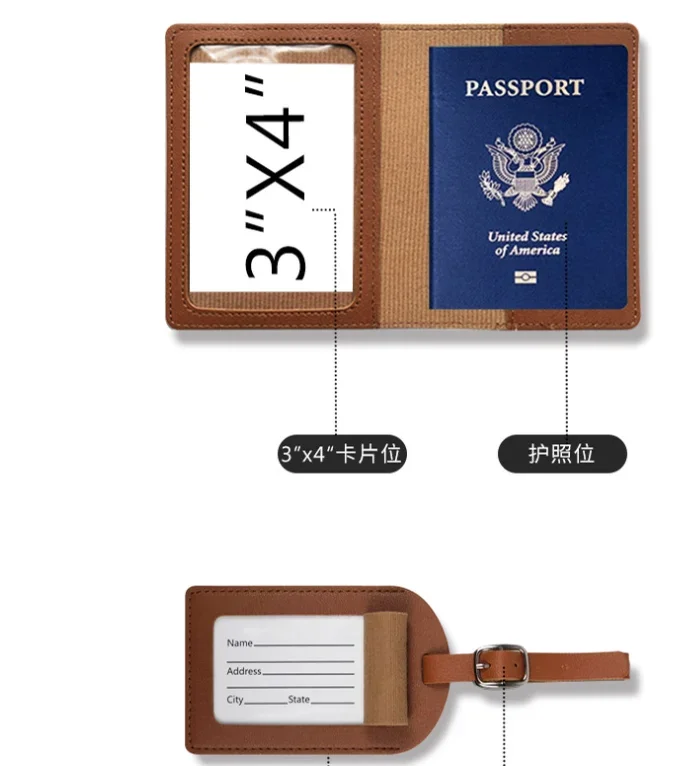 1PCS PU Leather Luggage Tags Suitcase Identifier Label Baggage Board Bag Tag Name ID Address Holder Travel Passport Card Cover