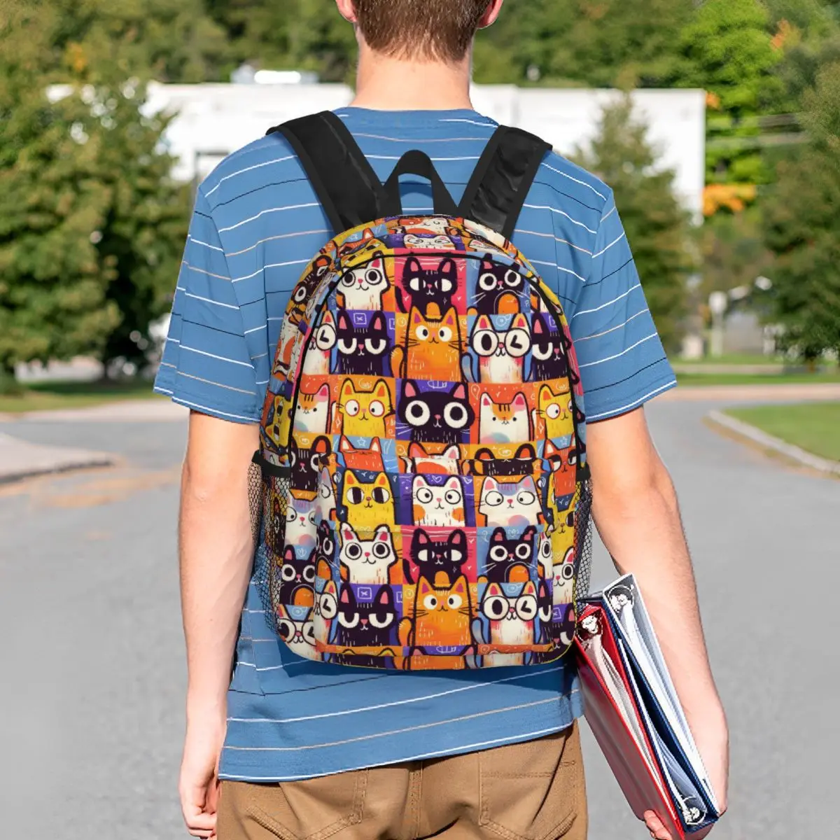 Adorable Cat Pink Grid Pattern Backpack Student BookBag Children School Bag Computer Shoulder Bags for Men Women