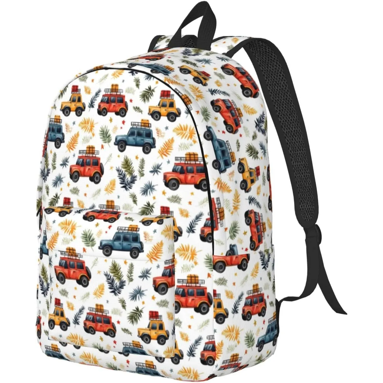 حقيبة ظهر للسفر للنساء والرجال مطبوع عليها رسوم متحركة على شكل نبات السيارة من القماش حقيبة ظهر بسيطة وحديثة للمشي لمسافات طويلة