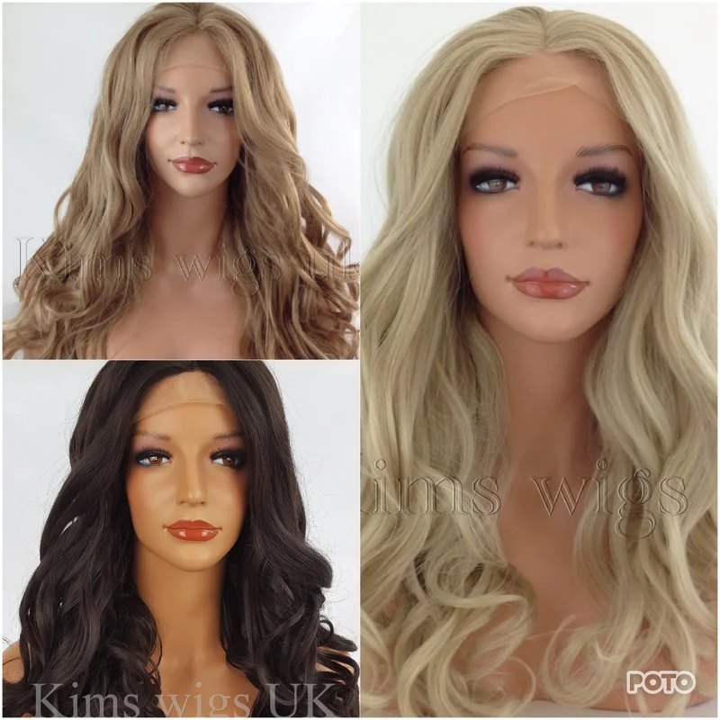 Long women lace front wig heat resistant KW03 dark brown, blonde
