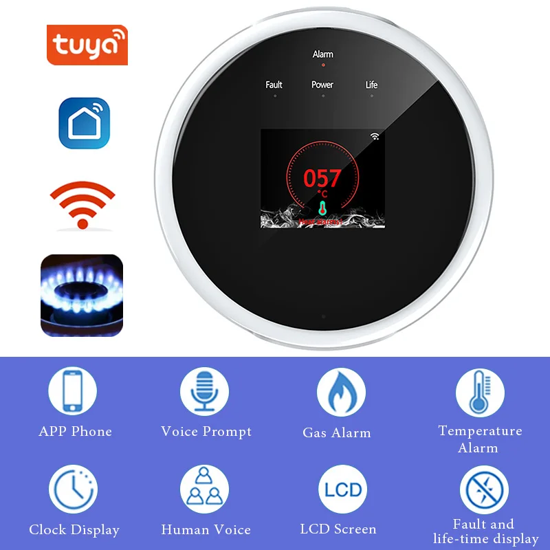 

Интеллектуальный Wi-Fi датчик природного газа Tuya, бытовой детектор горючего газа, датчик утечки газа для домашней системы сигнализации
