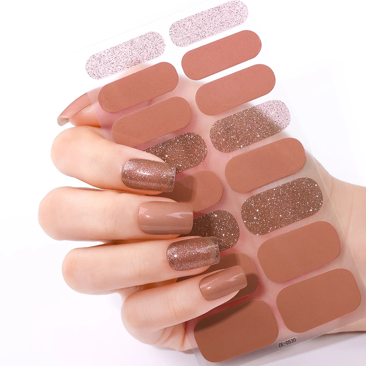 

16Tips Solid Color Full Cover Nail Polish Stickers Sparkling Glitter Long-Lasting Nail Wraps Self Adhesive Manicure Art Sticker