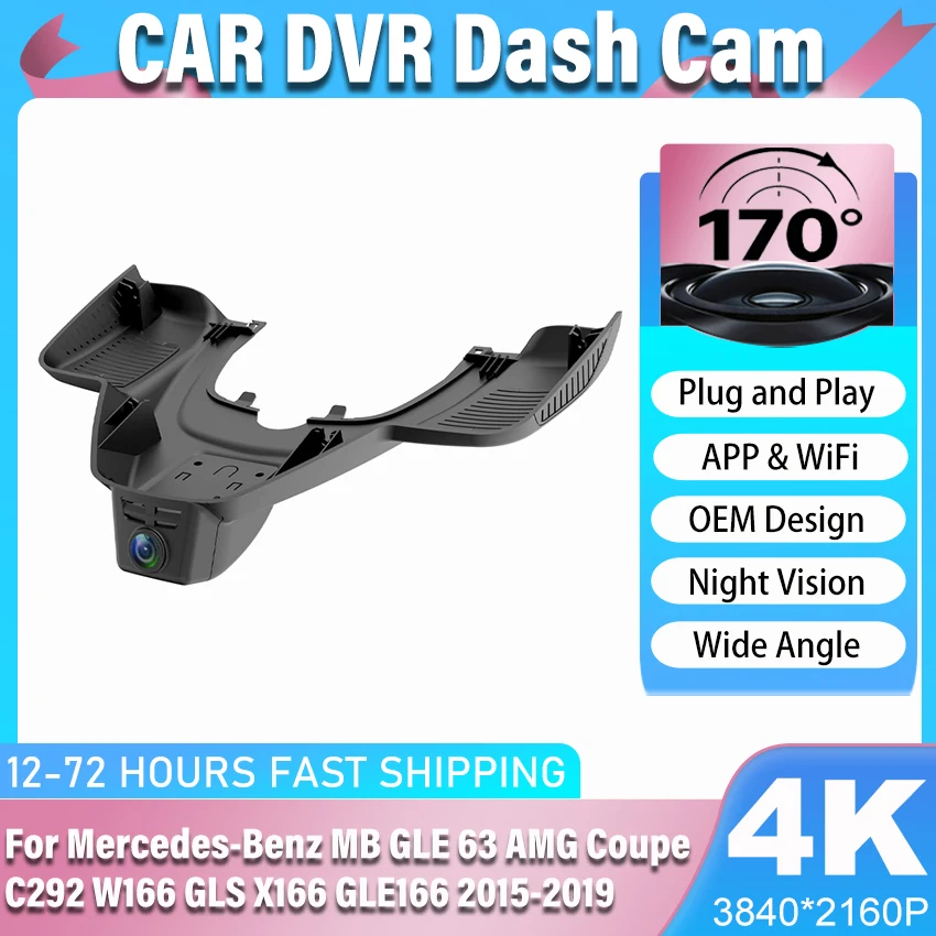 4K WLAN 3840*2160 Auto DVR Dashcam Videokamera für Mercedes-Benz MB GLE 63 AMG Coupé C292 W166 GLS X166 GLE166 2015-2019
