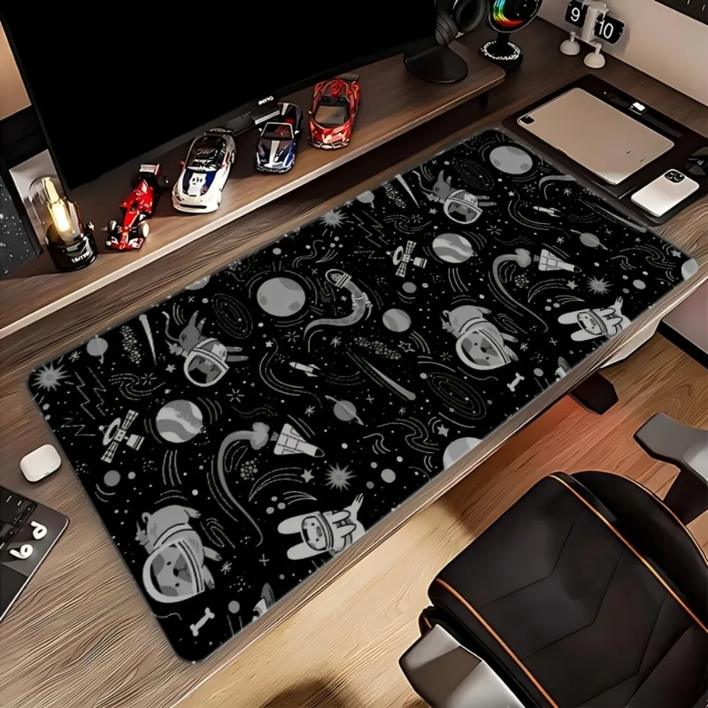 

Коврик для мыши в стиле комиксов с космическим кораблем и астронавтом, очень большой, HD, нескользящий, с прошитыми краями, прочный, для офиса и игр