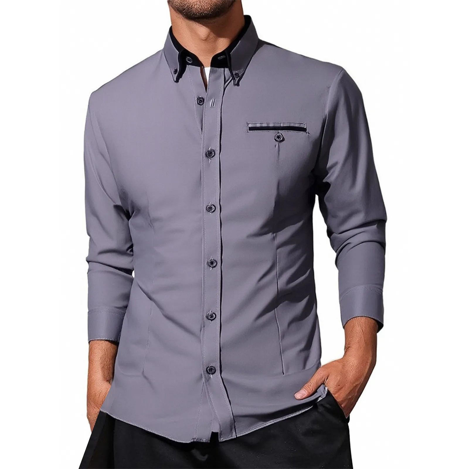 Men's Casual Long Sleeve Shirt With Pocket Stylish Everyday Wear Lightweight And Comfortable Option For Any Occasion Attire