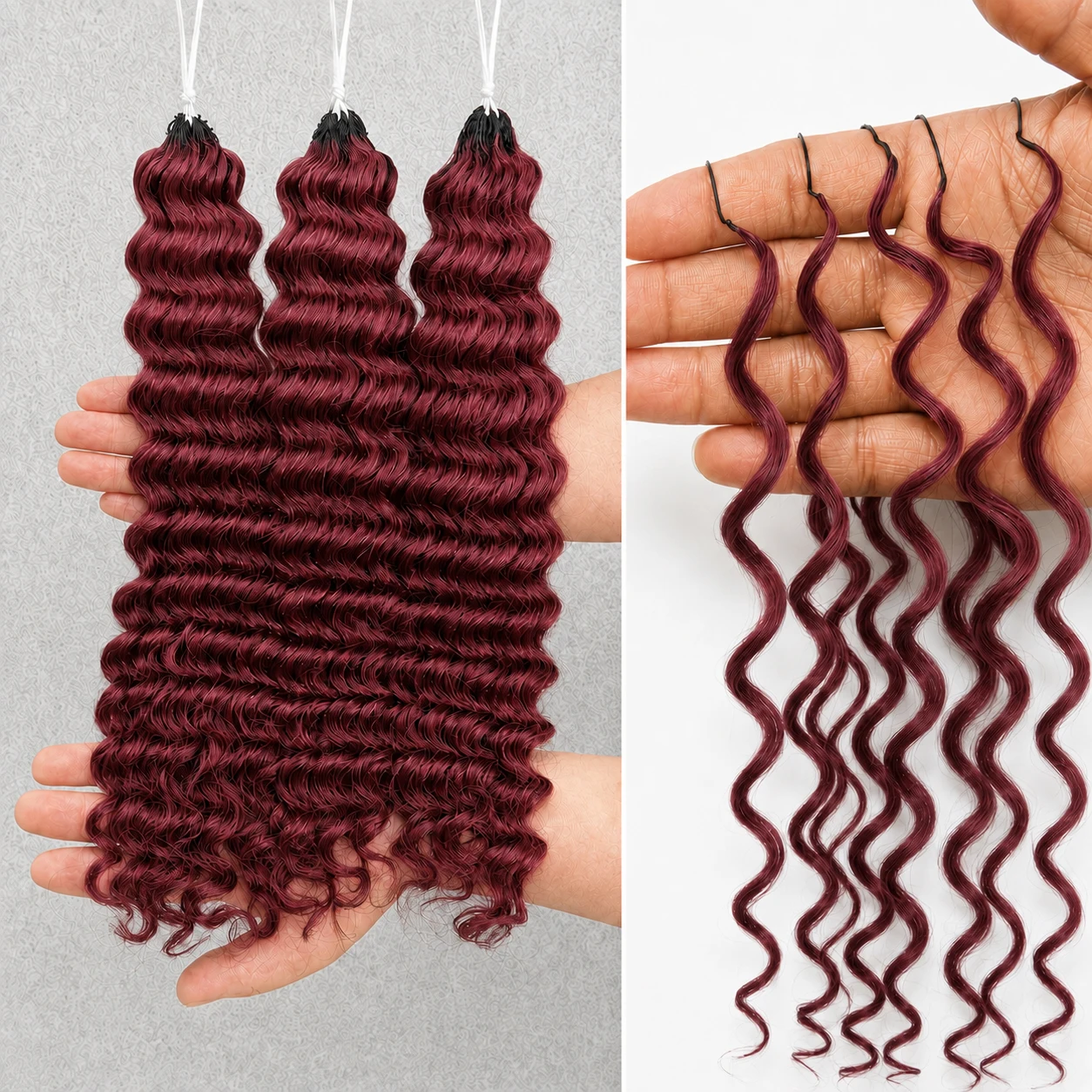 Feather Hair Extension - 99J Burgundy Deep Wave Feather Crochet
