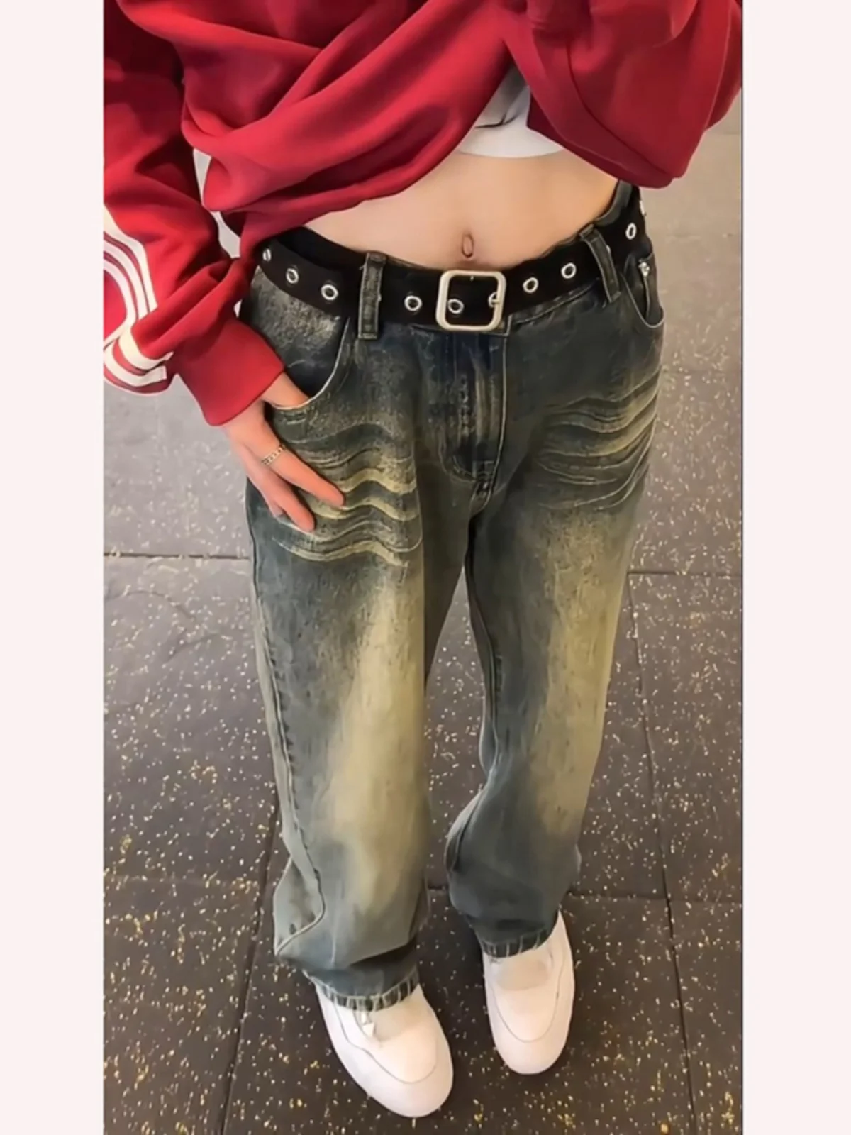 

Blue Waed Denim Jeans Men's Spring Autumn Sle Cleanfit American High Street Slim Leg Lengthening Haome Straight Leg Pants