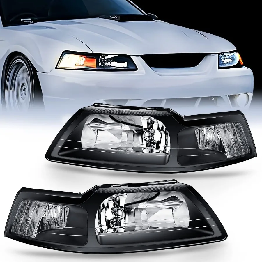 

Фара в сборе для 1999 2000 2001 2002 2003 2004, сменные фары Mustang, черный корпус, прозрачный отражатель, драйвер и Pa