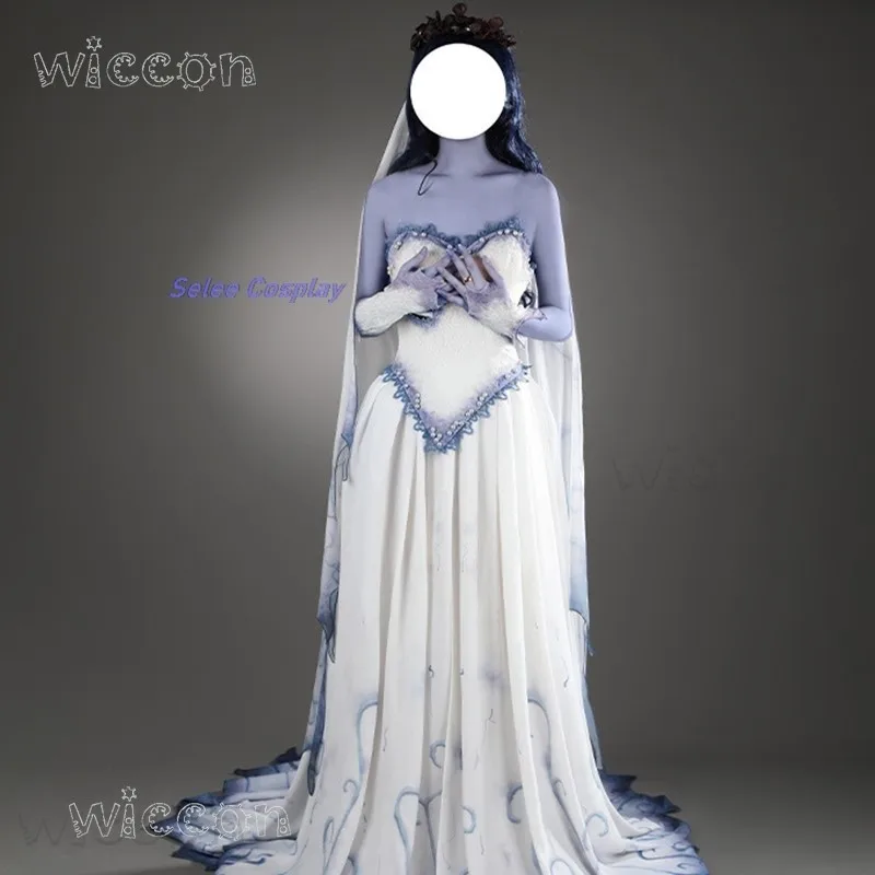 Corpse Masquerade Bride Emily Cosplay Fancy Dress Costume Wig Zombie Ghost Halloween Party Dress up Women Scary Gothic Suits