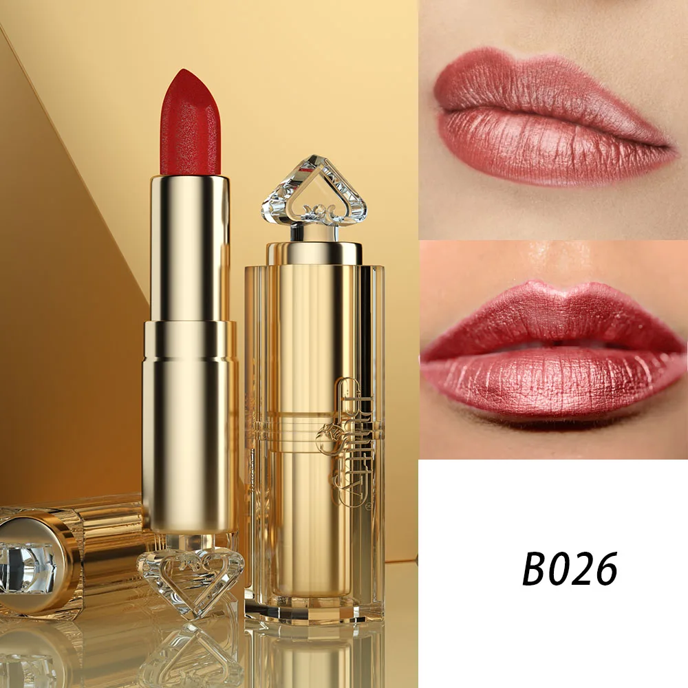 Metallic Coral Orange Lipstick for Women Nude Pink Lipsticks Long Lasting High Shine Glitter Lipstick No Smudge Full-Coverage