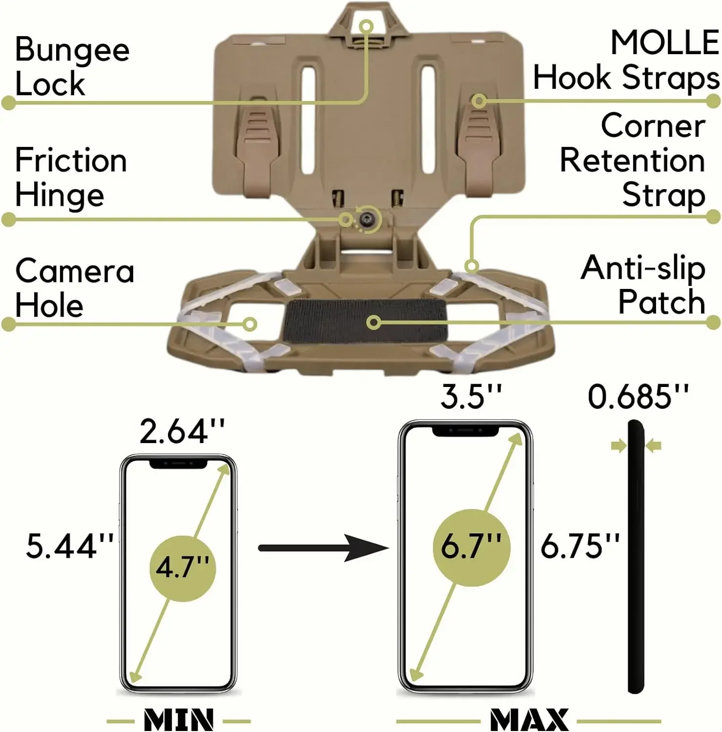 Plaque d\'airsoft pour téléphone portable, Electrolux Molle, tableau de navigation extérieur, accès rapide, support pliable, support de plate-forme