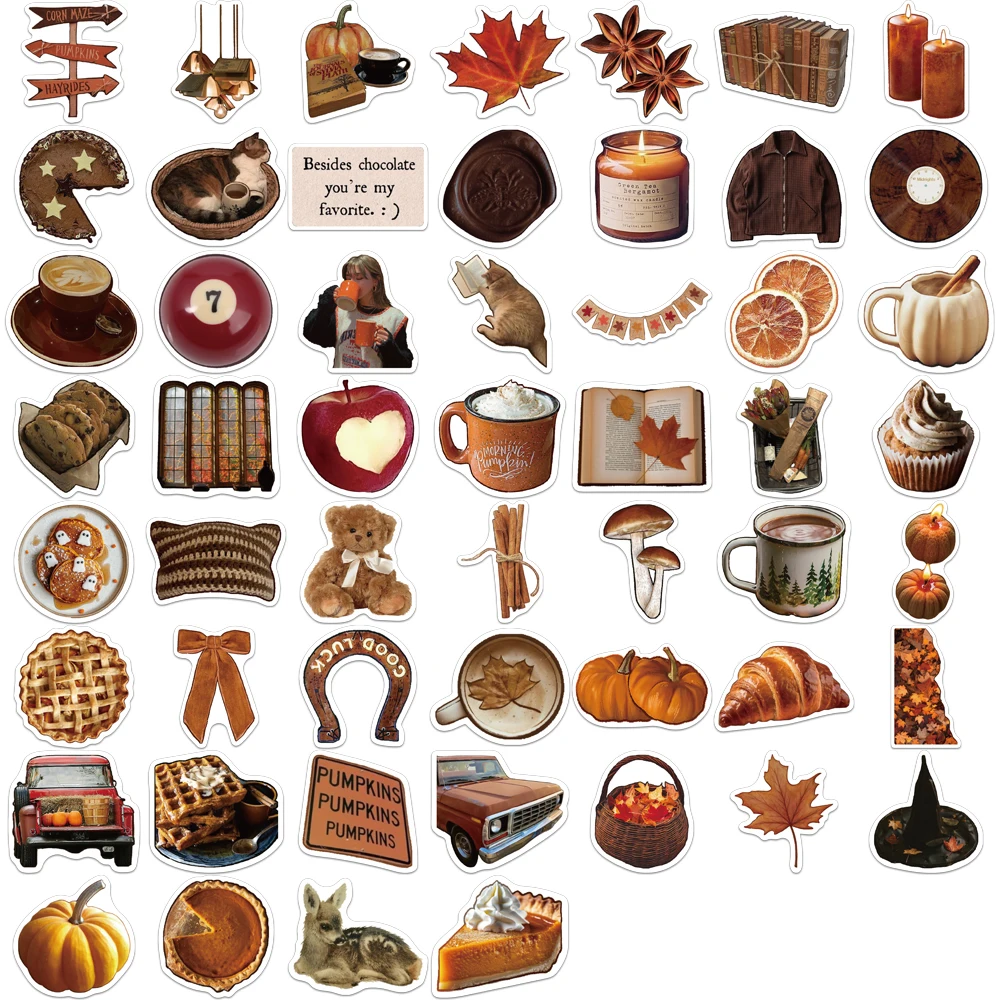 53枚のクリエイティブな秋のインスタイルステッカー、文房具、コンピューター、冷蔵庫、電話ケース、美的で個性的なステッカー