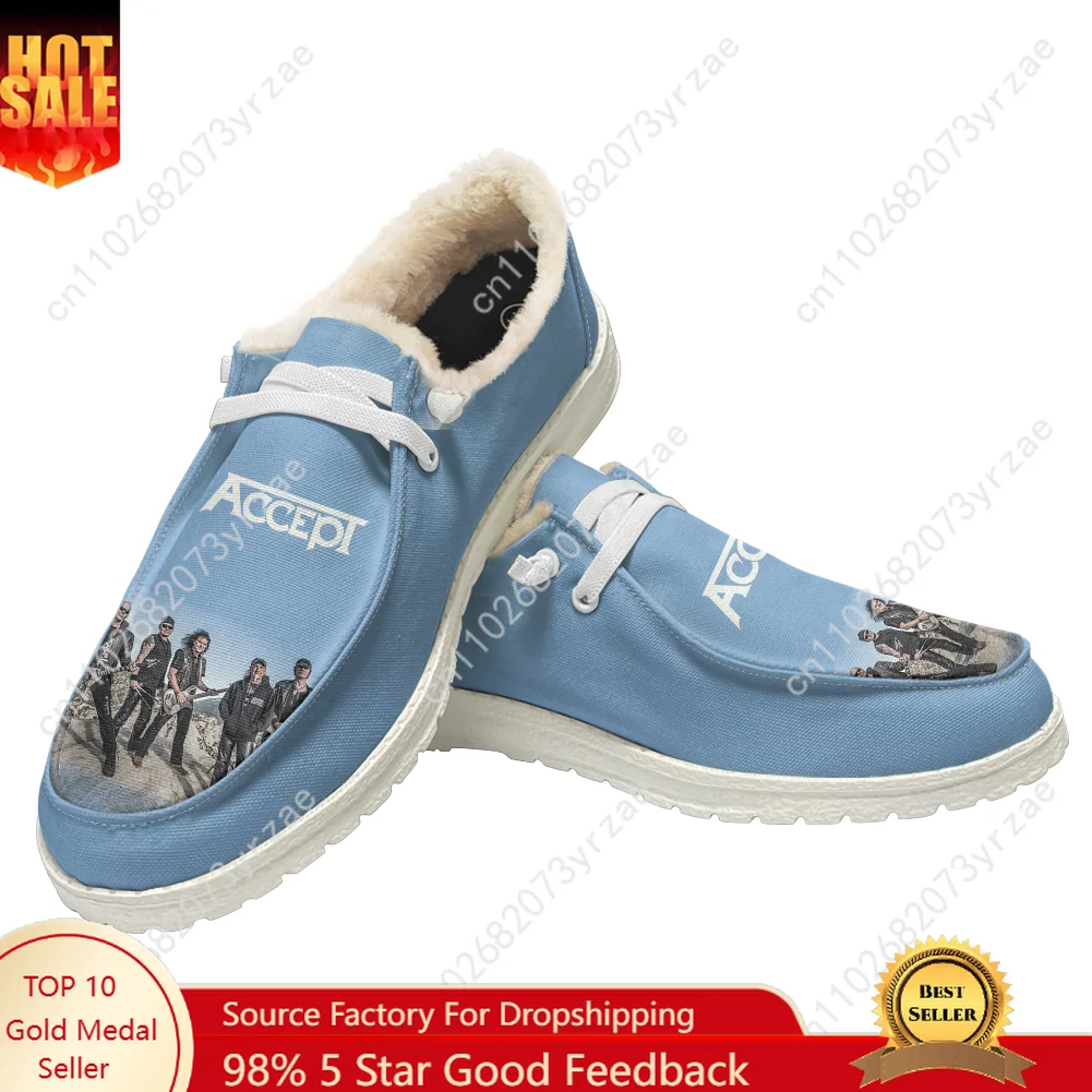 

Accept Band Velvet Flat Shoes Mens Womens Teenager Warm Casual Shoe Indoor Outdoor Light Couple Print High Quality Custom Made