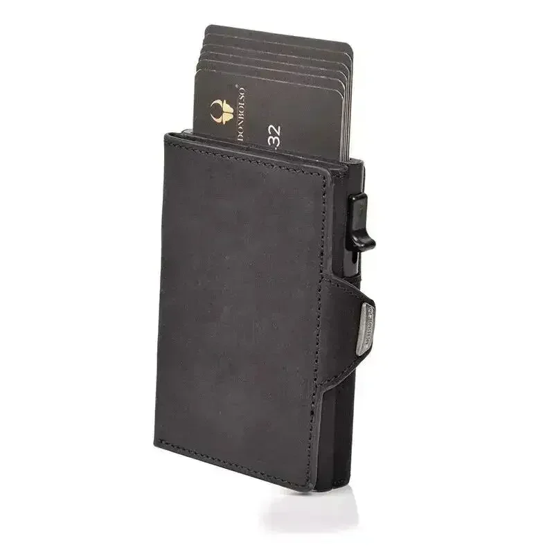 Men Purse Metal Leather Automatic Pop Up Box Purse Multi-card Position Large Capacity Card Clip Portable Moneyclipc