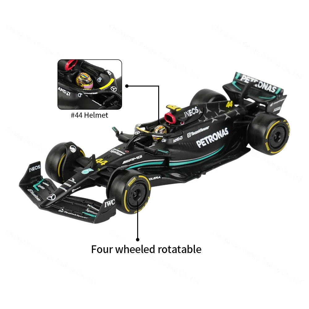 Bburago 1:43 Mercedes AMG 2023 W14 E Performance #44 Static Simulation Diecast Alloy Model F1 Racing Formula Car Acrylic Box