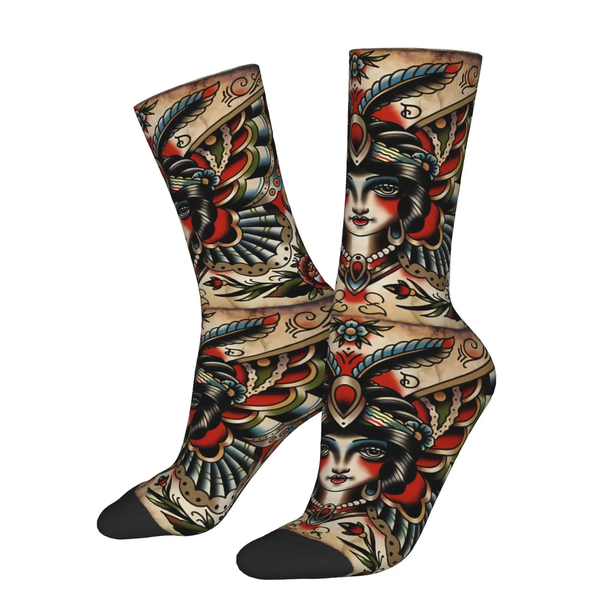 

Traditional Butterfly Gypsy Lady Tattoo Sock Printed Man Polyester Fashion