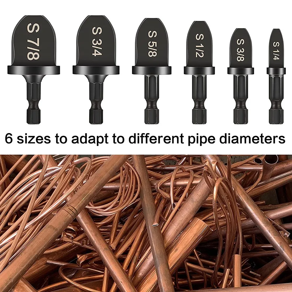 6 Pcs Hex Handle Air Conditioner HVAC Tools Multifunction Manual Bearing Steel Swaging Tool Drill Bit Set