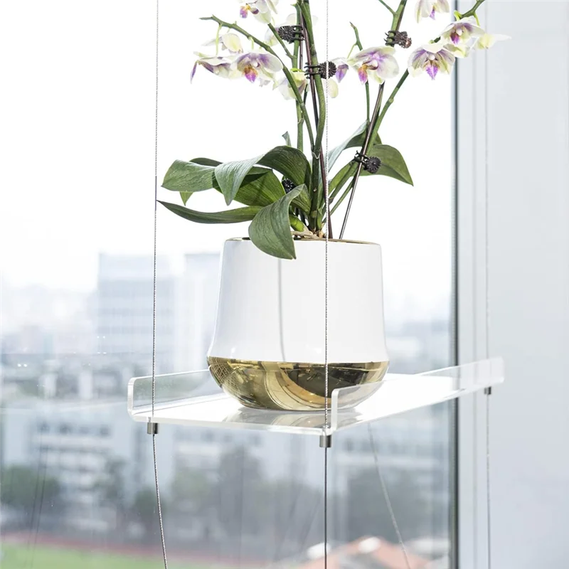 ABKY-3-Tier Window Plant Shelves 16 Inch, Acrylic Adjustable Hanging Floating Shelf, Window Sill Extender For Indoor Plants image 3