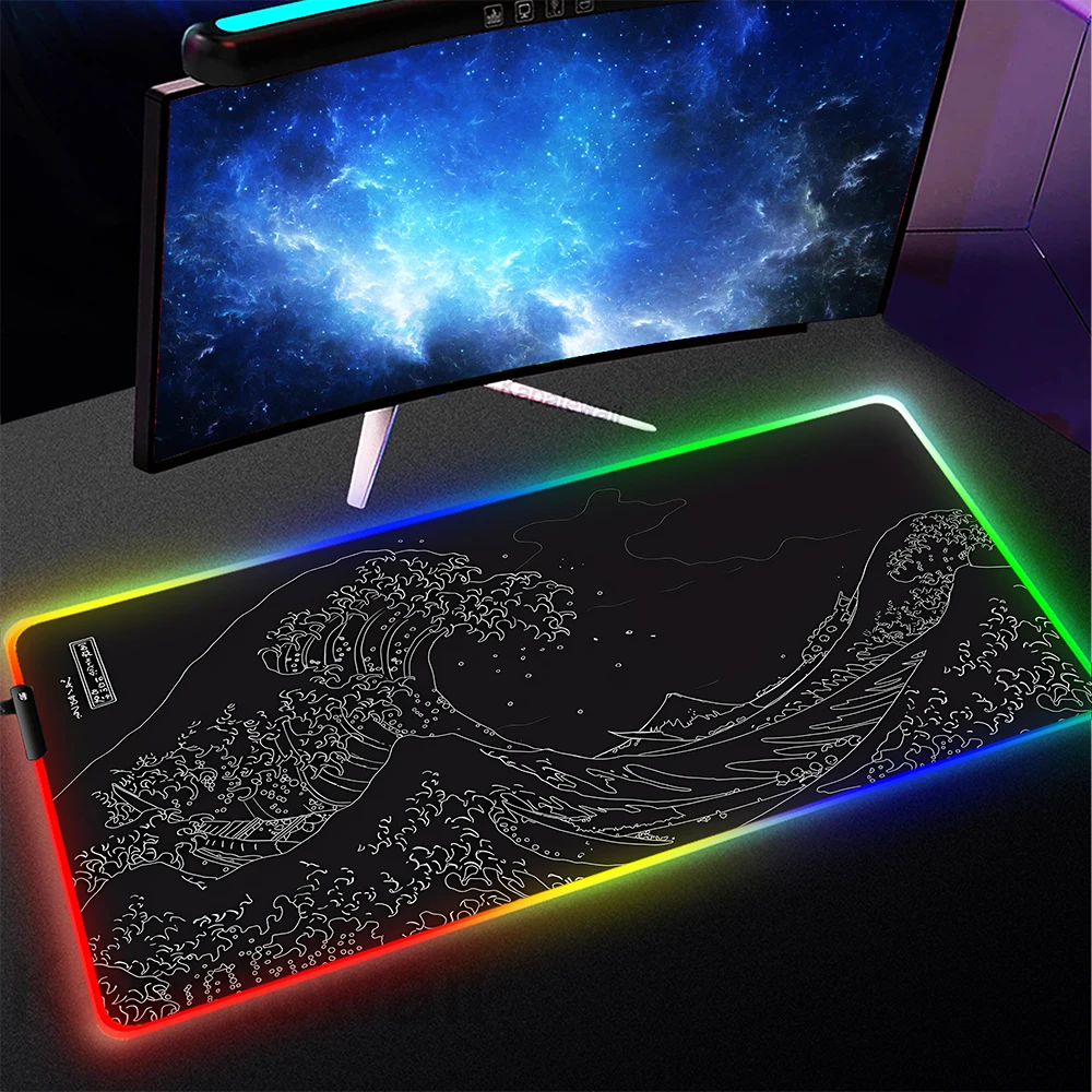 

Japanese Great Wave Off Mouse Pad RGB Mousepad LED Light Gaming Keyboard Mat Gamer Mausepad Game Colorful Deskmat Backlit