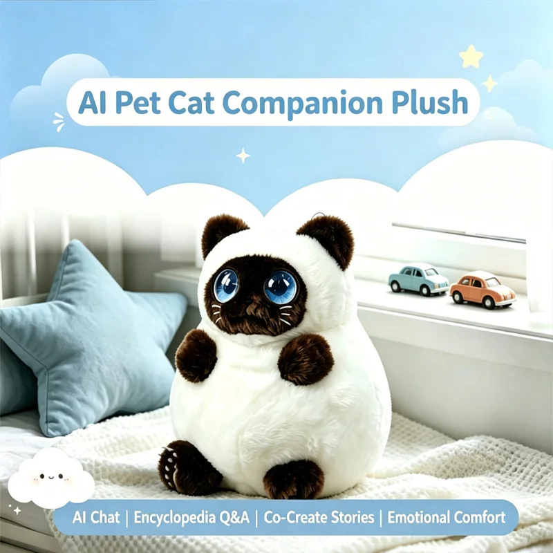 For Kids AI Siamese Cat Plush Robot Toy Smart Voice Talking Electronic Pet Educational Comfort Stuffed Doll For Children Birthda