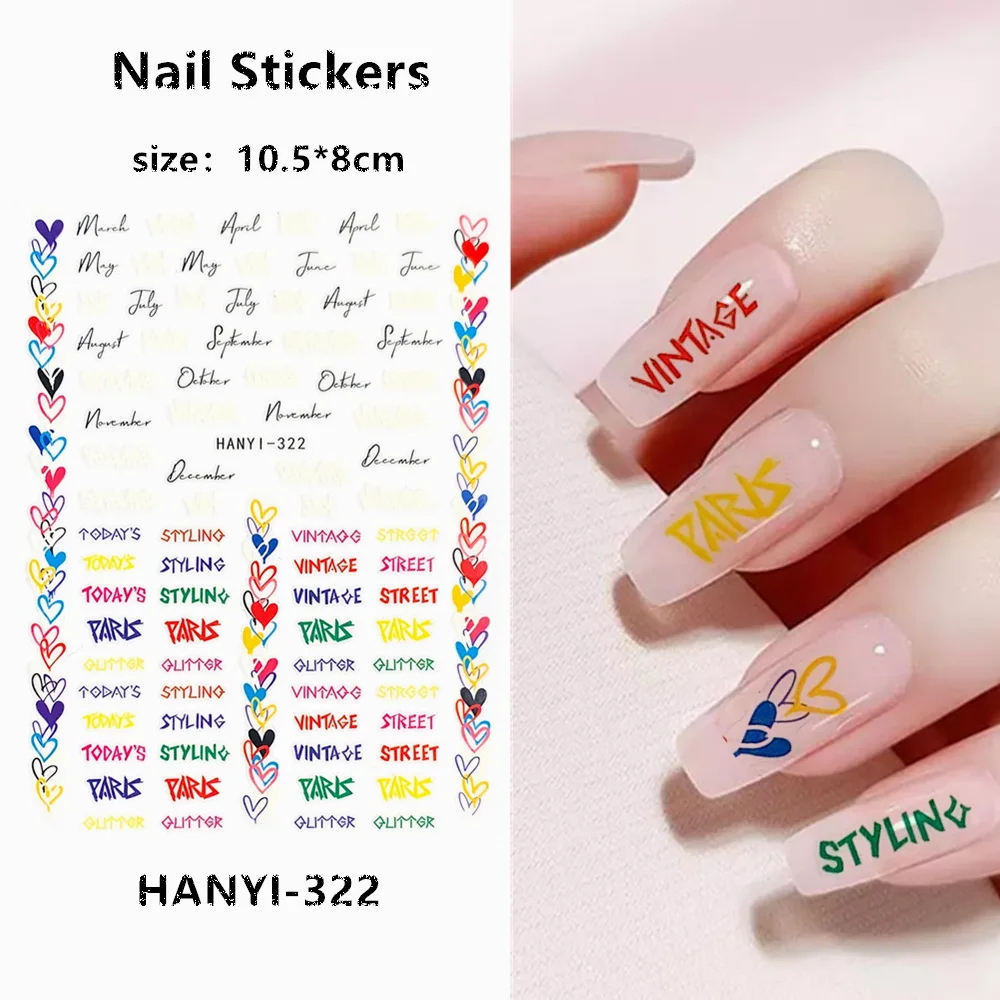 

HANYI series HANYI-322 English series 3D Back glue Self-adhesive Nail art Nail sticker decoration tool Sliders For Nail Decals