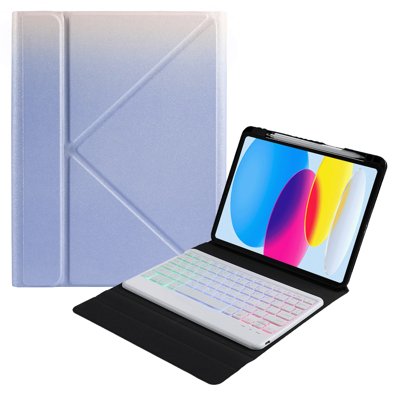 B10S For iPad (2025) / 10.9 (2022) Anti-Scratch Bluetooth-Compatible Keyboard Tablet Case Stand Cover with Pen Slot - Purple