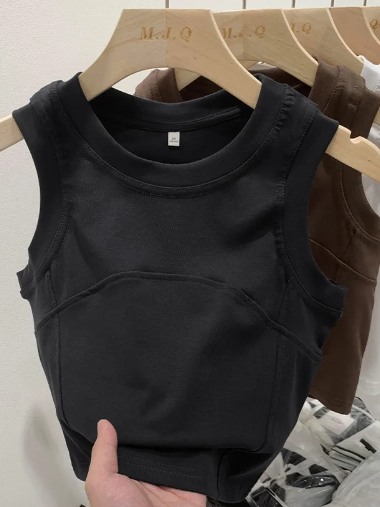 

New Women Solid Round Neck 2025 Tank Top Camisole Women Summer Basic Elastic Tank Top O Neck Solid Tank Top