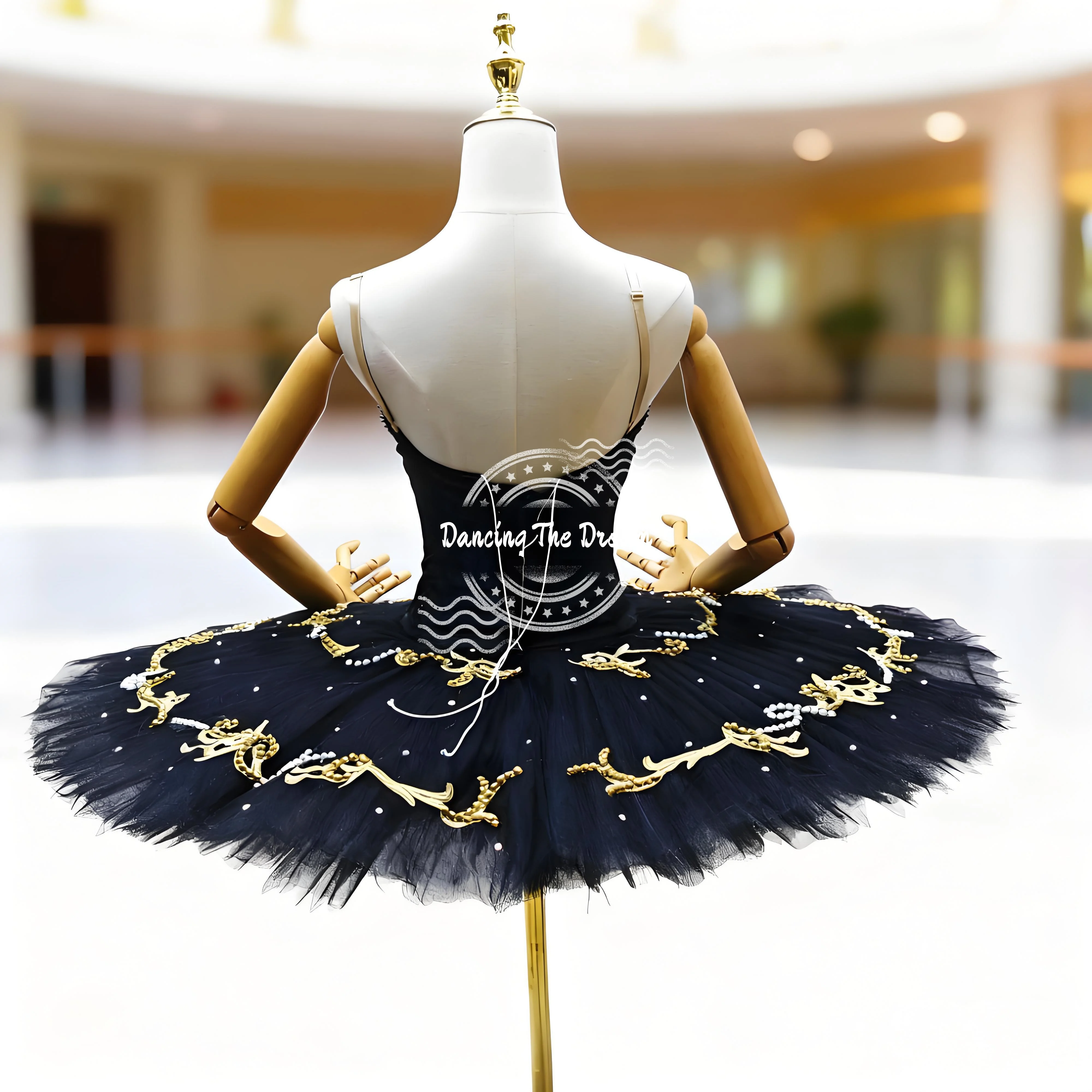 Schwarzgold besticktes Ballett-Tutu-Kleid für Damen und Mädchen, Tanz-Performance-Kostüm