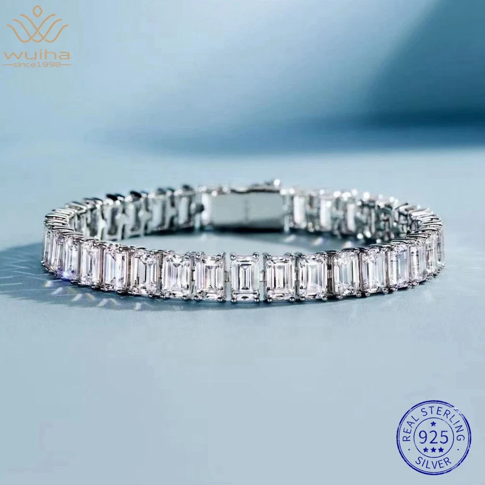 

WUIHA Real 925 Sterling Silver 18K White Gold Emerald Cut Synthetic Diamond Tennis Bracelets for Women Wedding Gift DropShipping