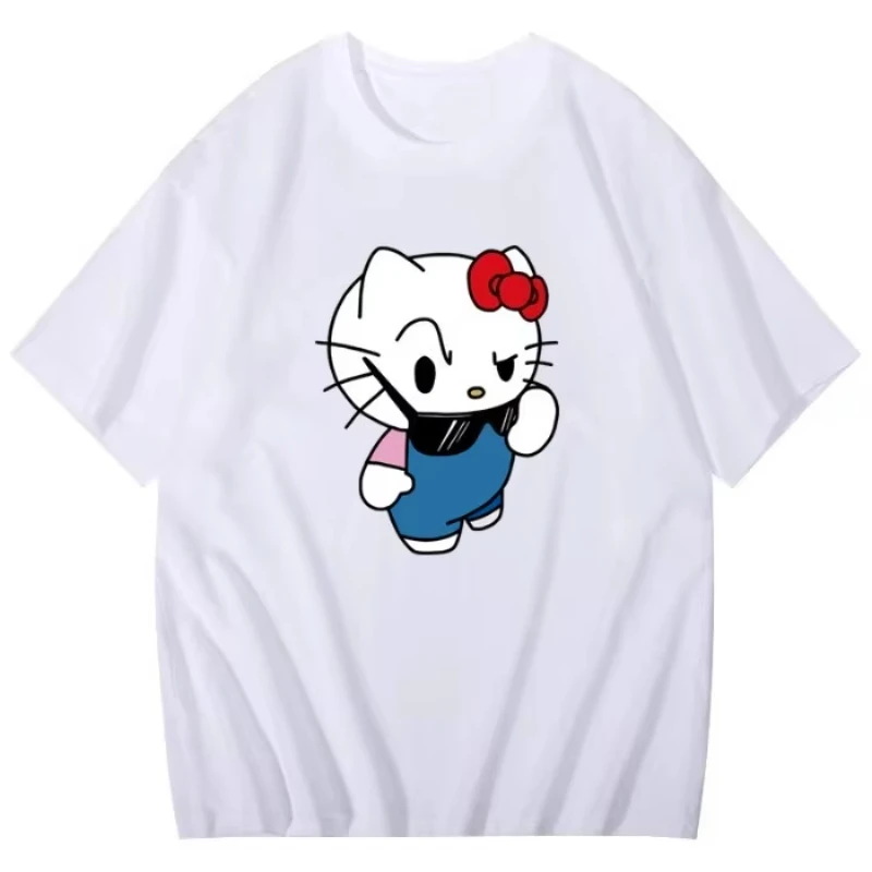MINISO Hello Kitty Occhiali da sole Cartoon Donna Moda T-shirt Cotone Estate Carino Girocollo Donna T-shirt Manica corta Abbigliamento Top
