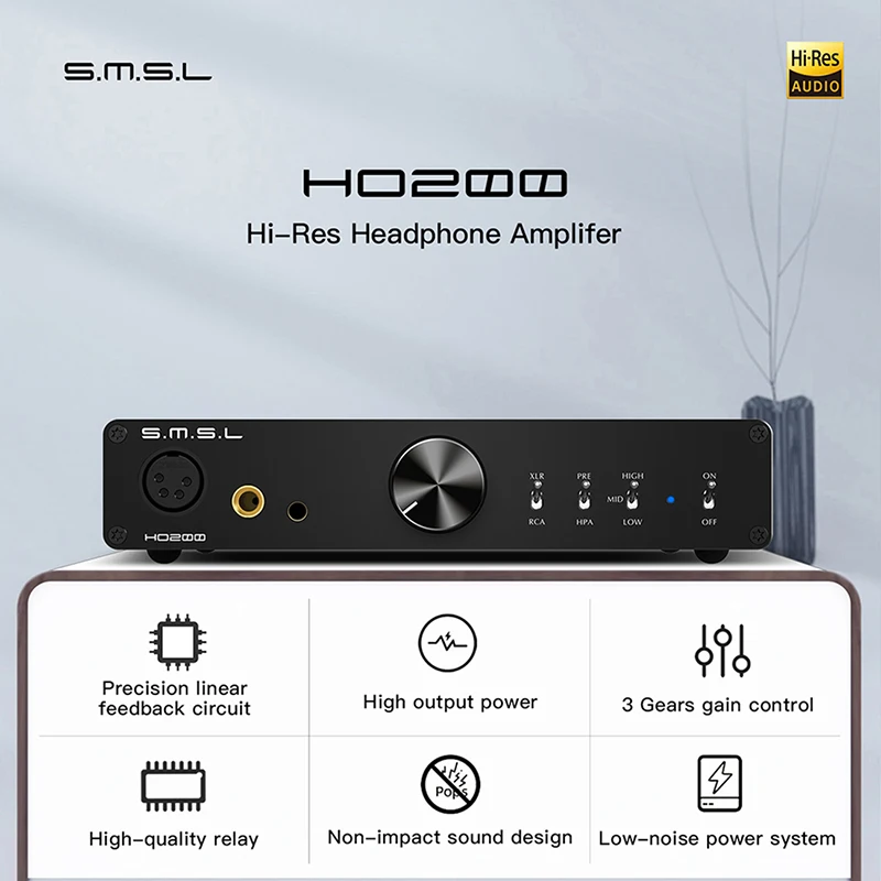 SMSL HO200 HiRes Headphone Amplifier 16ohm 6W/32ohm 3W RCA PRE Output for Hi-End Pre Amp XLR 4.4 Balanced 6.35 Output Amplifier