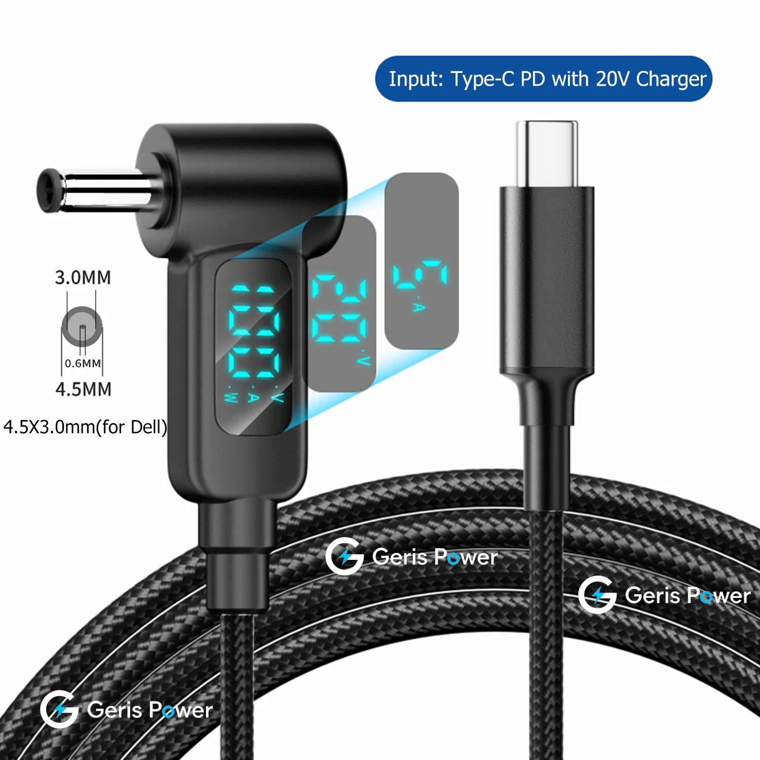 PD Type C to 4.5X3.0mm Digital Display Adapter USB-C Laptop Charger Cable Cord for Dell Inspiron 13 14 15 3000 5000 7000 Series